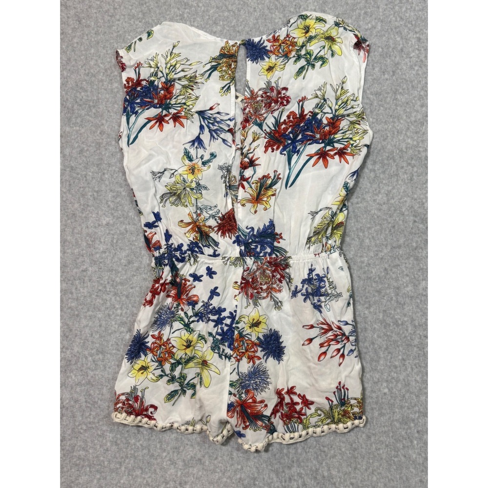 Umgee USA Floral Crochet Trim Romper Womens Large White V-Neck Sleeveless Boho - Picture 9 of 12